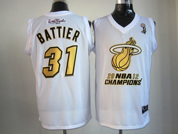 NBA Miami Heat 31 Shane Battier 2012 NBA Finals Champions White Golden Number Jersey